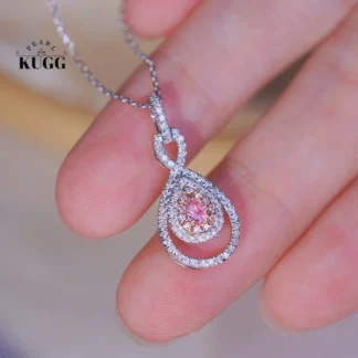 KUGG-collar de oro blanco de 18 quilates para mujer, colgante de diamante Rosa Natural de 0,35 quilates, estilo elegante, joyería de boda alta