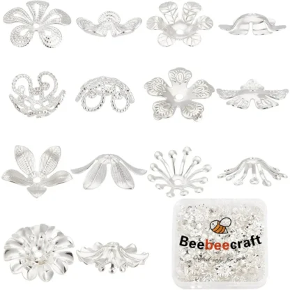 70 unids/caja 7 tapas de cuentas de estilo 925 tapas de extremo de flor de latón chapado en plata esterlina cuentas sueltas para pulsera collar DIY