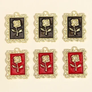 5 uds Color dorado 27,5x20mm romántico Rosa flor encantos regalos del Día de San Valentín colgante para DIY accesorios de fabricación de joyería hechos a mano