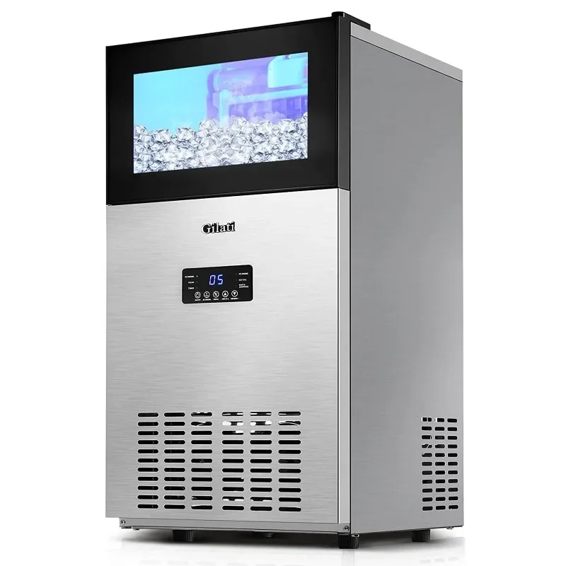 Máquina para hacer hielo comercial mejorada de 160 libras/24 horas con contenedor de almacenamiento de 35 libras, lista de 15 pulgadas de ancho, 11-20 minutos debajo del mostrador