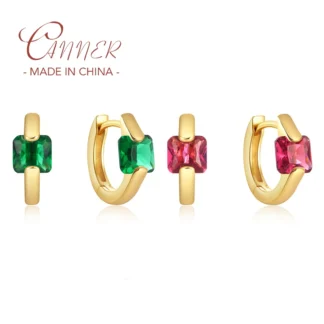 CANNER-Pendientes de aro de Plata de Ley 925 para mujer, aretes de circonita transparente, hebilla para la oreja, regalo de joyería