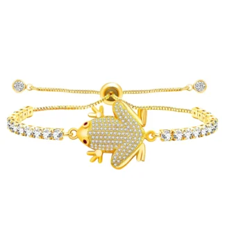 Pulsera con dije de rana de latón chapado en oro con piedras CZ blancas para mujer, nueva moda, cristal de circonia cúbica, regalo de joyería de sapo Animal encantador