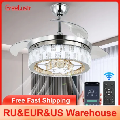 Luces de ventilador regulables de lujo, aplicación Rc, luminaria ajustable de 6 niveles de velocidad, lámpara Led para sala de estar, lámpara colgante para interiores, brillo