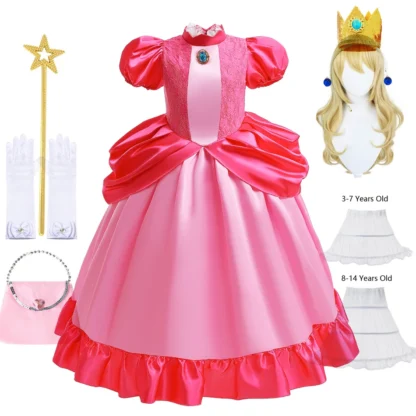 Vestido de princesa para niña, disfraz de Halloween, Cosplay de melocotón, trajes de fiesta de cumpleaños y Carnaval, ropa de actuación de escenario para niños