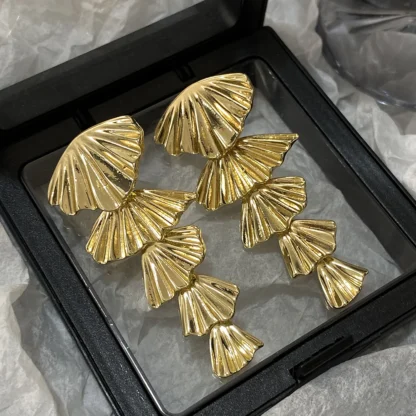 AENSOA-pendientes largos con forma de concha en capas irregulares para mujer, joyería de moda Vintage, accesorios de pendientes de Metal llamativos
