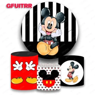 Disney-fondo redondo de Mickey Mouse para niños, telón de fondo para fiesta de cumpleaños, Baby Shower, Fotografía, cubierta de cilindro circular, utilería para cabina
