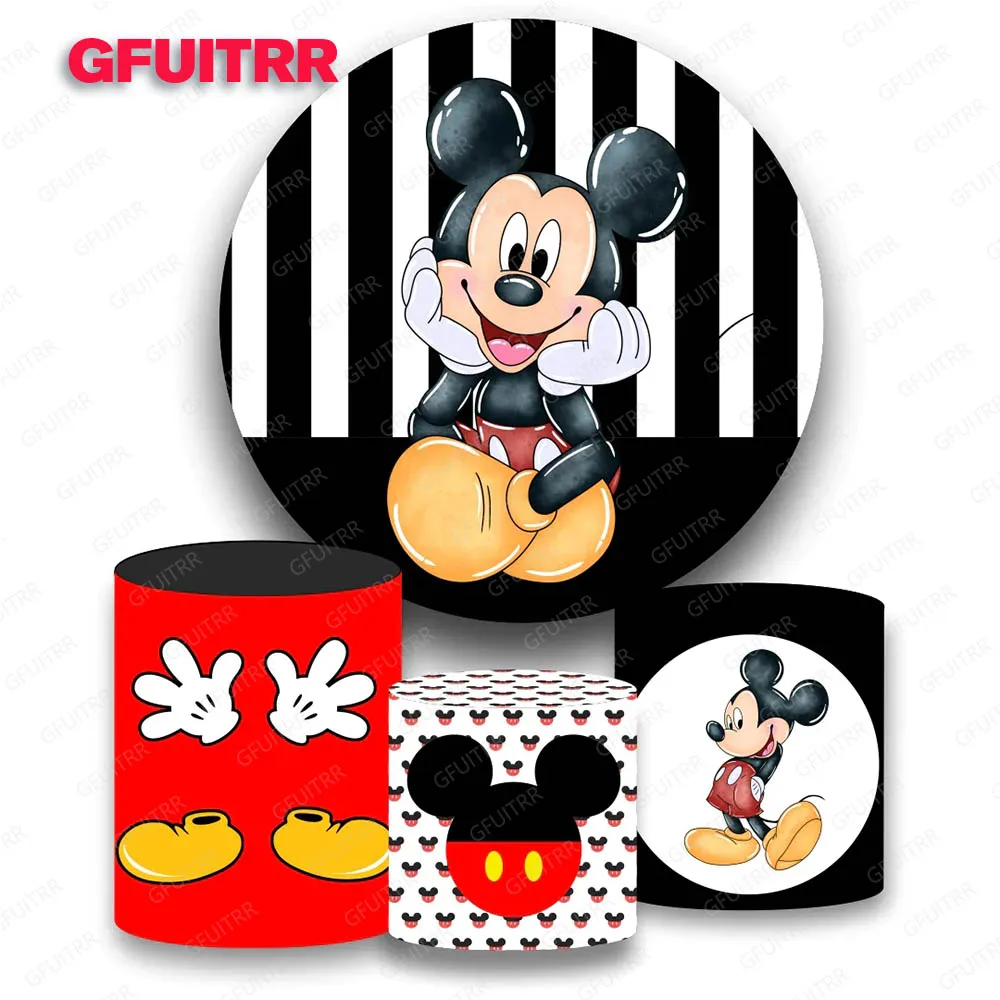 Disney-fondo redondo de Mickey Mouse para niños, telón de fondo para fiesta de cumpleaños, Baby Shower, Fotografía, cubierta de cilindro circular, utilería para cabina