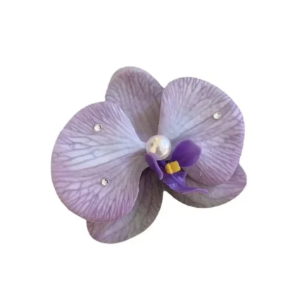 Pinza para el pelo de flor de tela, horquilla de flor de orquídeas de estilo coreano con perlas, mariposa, orquídea, sombreros de vacaciones en la playa, pinza para el pelo para niña