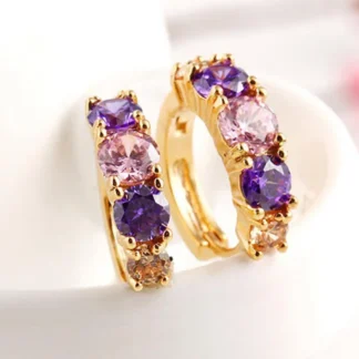 Pendientes de aro circulares para mujer, aretes de diamantes de imitación de colores, redondos, dorados, elegantes, 1 par