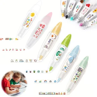 Bolígrafo decorativo tipo prensa de dibujos animados DIY, bolígrafo de cinta de bolsillo, bolígrafo de cinta decorativa para diario de álbum de recortes de animales lindos, B-6PCS duradero