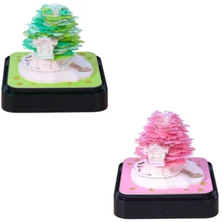 Bloc de notas de calendario de arte 3D 2024, calendario de reloj creativo Sakura Tree Rip Away Paper Carving Sticky DIY Note