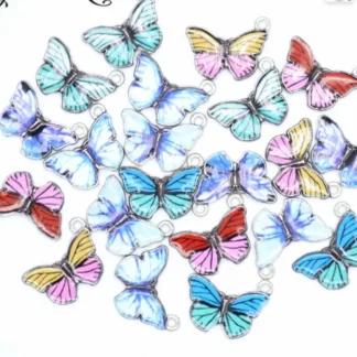 20 piezas, aleación de 7 colores, gota de Metal, aceite, mariposa colorida, dijes, colgante de Animal para pulsera DIY, collar, fabricación de joyas F0067