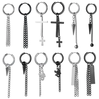Pendientes de aro de acero inoxidable para hombre y mujer, aretes con forma cónica de escorpión, cadena cruzada, joyería Punk Rock, regalo, 1 unidad