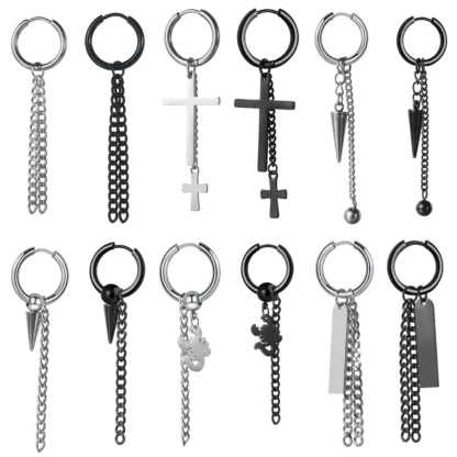 Pendientes de aro de acero inoxidable para hombre y mujer, aretes con forma cónica de escorpión, cadena cruzada, joyería Punk Rock, regalo, 1 unidad