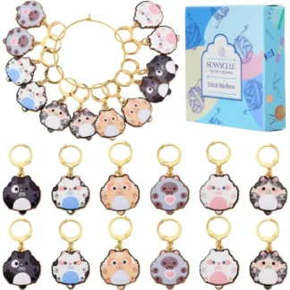 12 Uds., 6 estilos, bonitos marcadores de punto, marcador de punto de gato, aleación esmaltada, dijes de planificador, kit de fabricación de ganchillo con bloqueo de punto de Metal