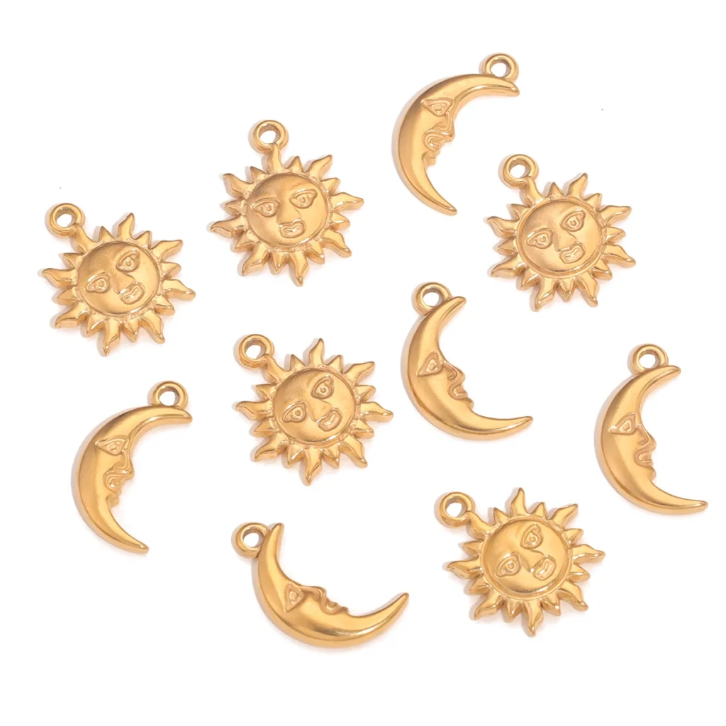 Abalorios de acero inoxidable con cara de luna y sonrisa para el sol, pulsera de acero inoxidable, manualidades, 10 piezas