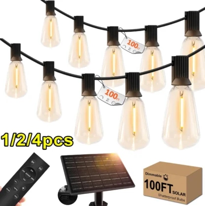 Tira de luces LED solares para exteriores, lámpara de hadas para jardín, fiesta, Navidad, decoración de Halloween, 1/3 piezas, 100 pies