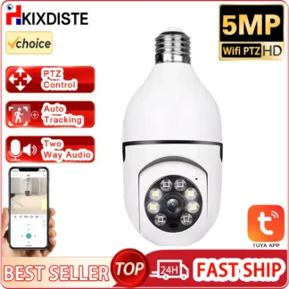 Cámara inalámbrica Wifi de visión nocturna en Color TUYA de 5MP cámara de seguridad inteligente 360 rotación Wifi IP PTZ bombilla cámara para el hogar al aire libre