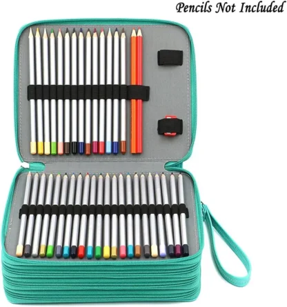 Portalápices de colores de gran capacidad, organizador de lápices de cuero PU de lujo, sostiene 160 lápices con correa de mango para la escuela