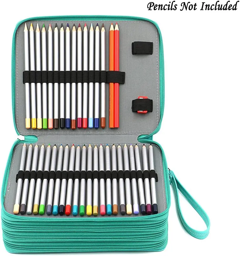 Portalápices de colores de gran capacidad, organizador de lápices de cuero PU de lujo, sostiene 160 lápices con correa de mango para la escuela
