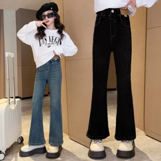Pantalones vaqueros acampanados de moda para niñas, ropa informal para niños, pantalones vaqueros ajustados, trajes de estilo coreano para niñas adolescentes, primavera y otoño