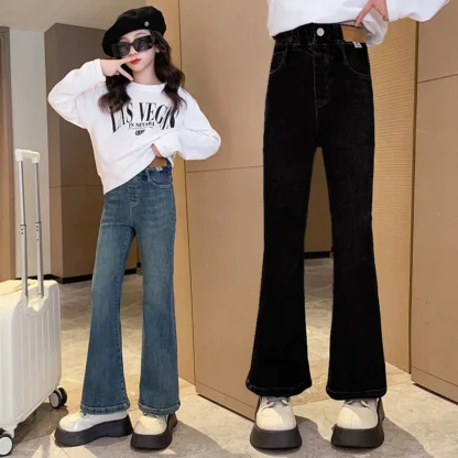 Pantalones vaqueros acampanados de moda para niñas, ropa informal para niños, pantalones vaqueros ajustados, trajes de estilo coreano para niñas adolescentes, primavera y otoño