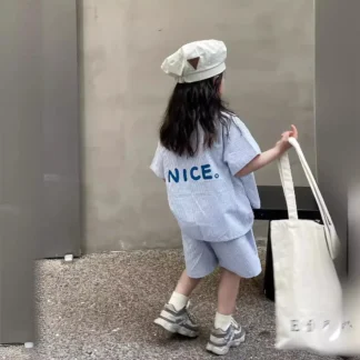 Traje de estilo coreano para niña, conjunto de barra Vertical, camisa holgada, conjunto de dos piezas a la moda, primavera y verano, novedad de 2024
