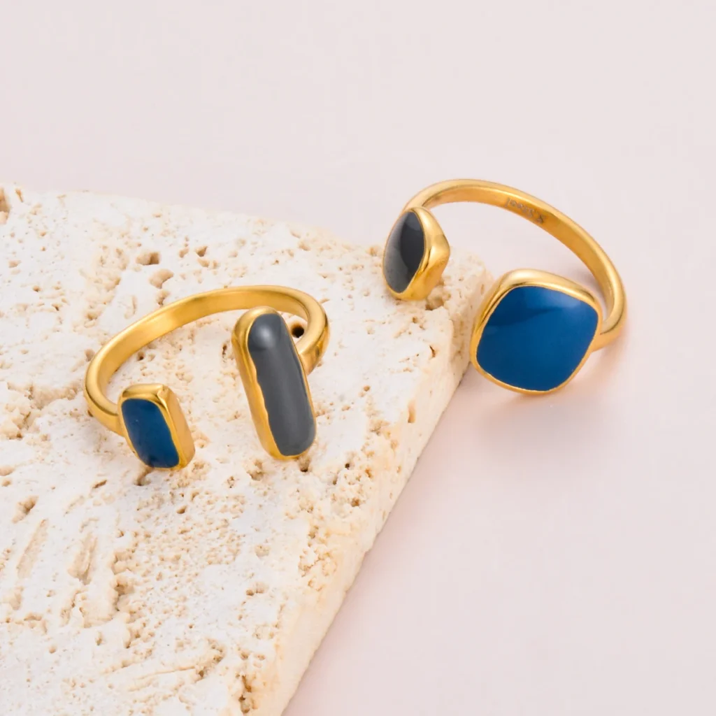 Anillo de goteo de aceite azul, joyería ajustable de apertura geométrica de estilo francés, accesorios de dedo de temperamento, nueva moda