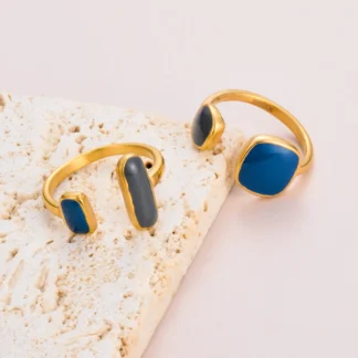 Anillo de goteo de aceite azul, joyería ajustable de apertura geométrica de estilo francés, accesorios de dedo de temperamento, nueva moda