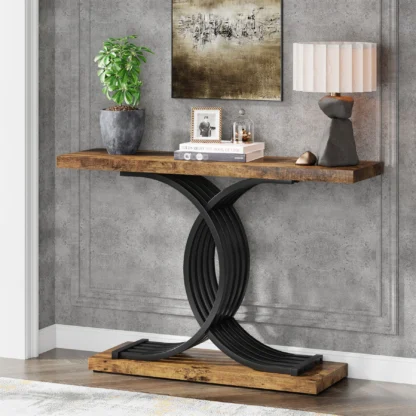 Tribesigns mesa de entrada dorada, consola moderna de 39 pulgadas, mesa de acento con patas de Metal geométricas, sofá de madera estrecha de mármol de imitación, Foye