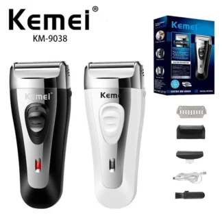 Kemei-Afeitadora eléctrica profesional para hombre, máquina de afeitar portátil, recargable, con USB, con lámina de KM-9038