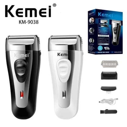 Kemei-Afeitadora eléctrica profesional para hombre, máquina de afeitar portátil, recargable, con USB, con lámina de KM-9038