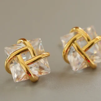 Celi Style-pendientes de plata de ley 925, aretes de cristal blanco, chapado en oro de 18K, piedras preciosas cuadradas, geométricas, Ins, joyería Influencer