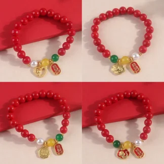 Pulsera de la suerte del año de serpiente del zodiaco de estilo chino para mujeres y hombres, pulsera de cuentas rojas a la moda, accesorios de joyería, regalos de Año Nuevo