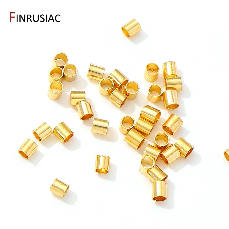 Cuentas de extremo de engarzado de tubo de latón chapado en oro de 18 quilates, cuentas espaciadoras de tapón de 2/2, 5mm para hacer pulseras y collares DIY, suministros