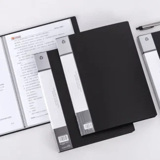 Bolsa de archivo negra A4, libro de datos de gran capacidad, carpeta de archivos, folleto de información, papelería, suministros escolares de oficina, 40, 60, 80, 100 páginas