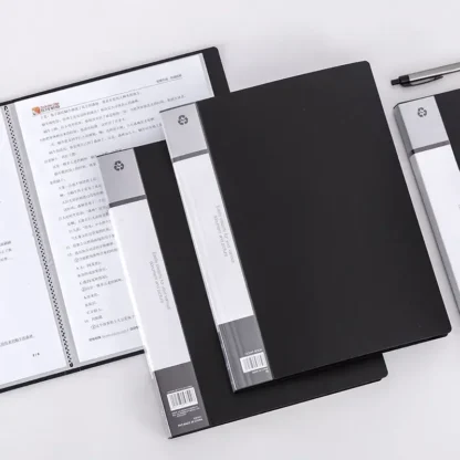 Bolsa de archivo negra A4, libro de datos de gran capacidad, carpeta de archivos, folleto de información, papelería, suministros escolares de oficina, 40, 60, 80, 100 páginas
