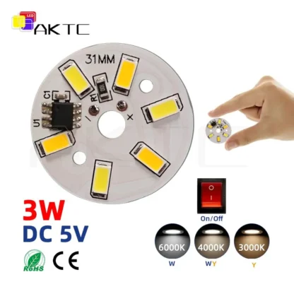 Tablero de luz Variable redondo LED, 10 piezas, 5V, 3W, encendido/apagado, sin necesidad de controlador, SMD5730, 3000K, 4000K, Blanco cálido, 6000K, Panel de lámpara de aluminio