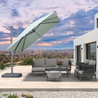 Sombrilla de patio voladiza de 10 pies, sombrilla cuadrada compensada de aluminio para exteriores con tela reciclada y rotación de 360 grados