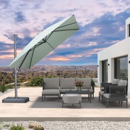 Sombrilla de patio voladiza de 10 pies, sombrilla cuadrada compensada de aluminio para exteriores con tela reciclada y rotación de 360 grados