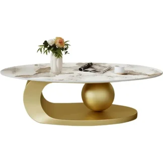 Mesa de centro de piedra moderna con base de metal abstracta, mesa central para sala de estar, mesas de centro para el hogar de 39 pulgadas de largo x 20 pulgadas de ancho x 17 pulgadas de alto
