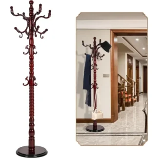 Perchero independiente, perchero de árbol de madera con árbol para abrigos de 3 tamaños ajustables y 14 ganchos, árbol de pasillo resistente