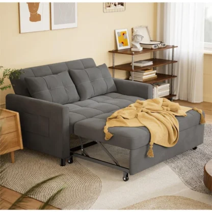 Sofá cama convertible 3 en 1, sofá cama de dos plazas de 52" con sofá extraíble, sofá cama futón de tela de lino, sofá cama pequeño Cama