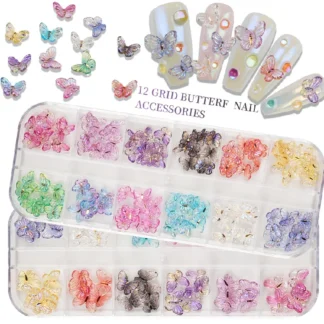 60 unids/caja de piedras de resina de mariposa para decoración de uñas, gemas de 2 tamaños, diseños de uñas brillantes multicolores, dijes para manicura DIY, calcomanías 3D artesanales
