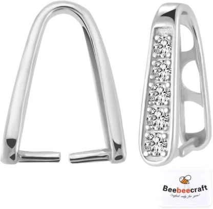 2 uds. De fianzas de pellizco para selección de hielo, conector de cierre de joyería chapado en rodio de Plata de Ley 925 con colgante de circonia cúbica