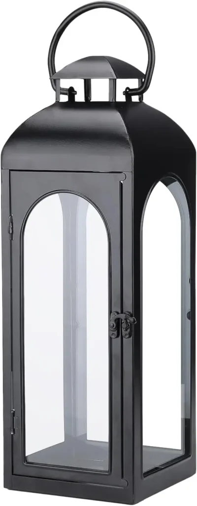 Linterna de vela de Metal y vidrio templado de 20 pulgadas, faroles decorativos de primera calidad para exteriores con Diseño Artesanal para Patio