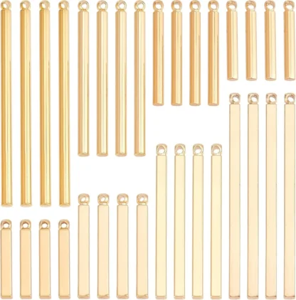 32 Uds. De dijes de barra de 8 estilos, colgante de barra Vertical de latón chapado en oro Real de 18K, estampado de dijes de Metal en blanco para kit de fabricación de joyas