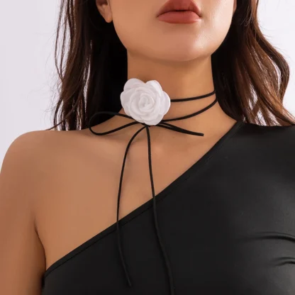 Collar de flores rosas grandes románticas para mujer, gargantilla de cadena de cuerda larga con cordones, accesorios Y2K, joyería para el cuello, moda coreana