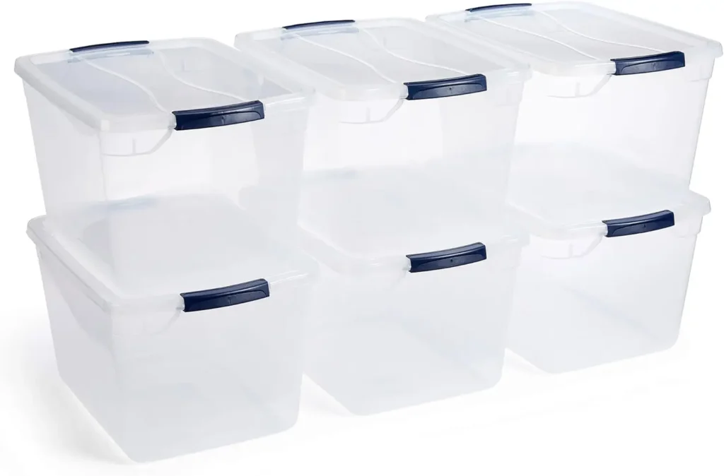 Cleverstore-contenedores de almacenamiento transparentes con tapas, transparentes, transparentes, hechos en EE. UU., transparentes, 30 Qt, 6 paquetes