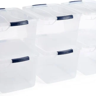 Cleverstore-contenedores de almacenamiento transparentes con tapas, transparentes, transparentes, hechos en EE. UU., transparentes, 30 Qt, 6 paquetes